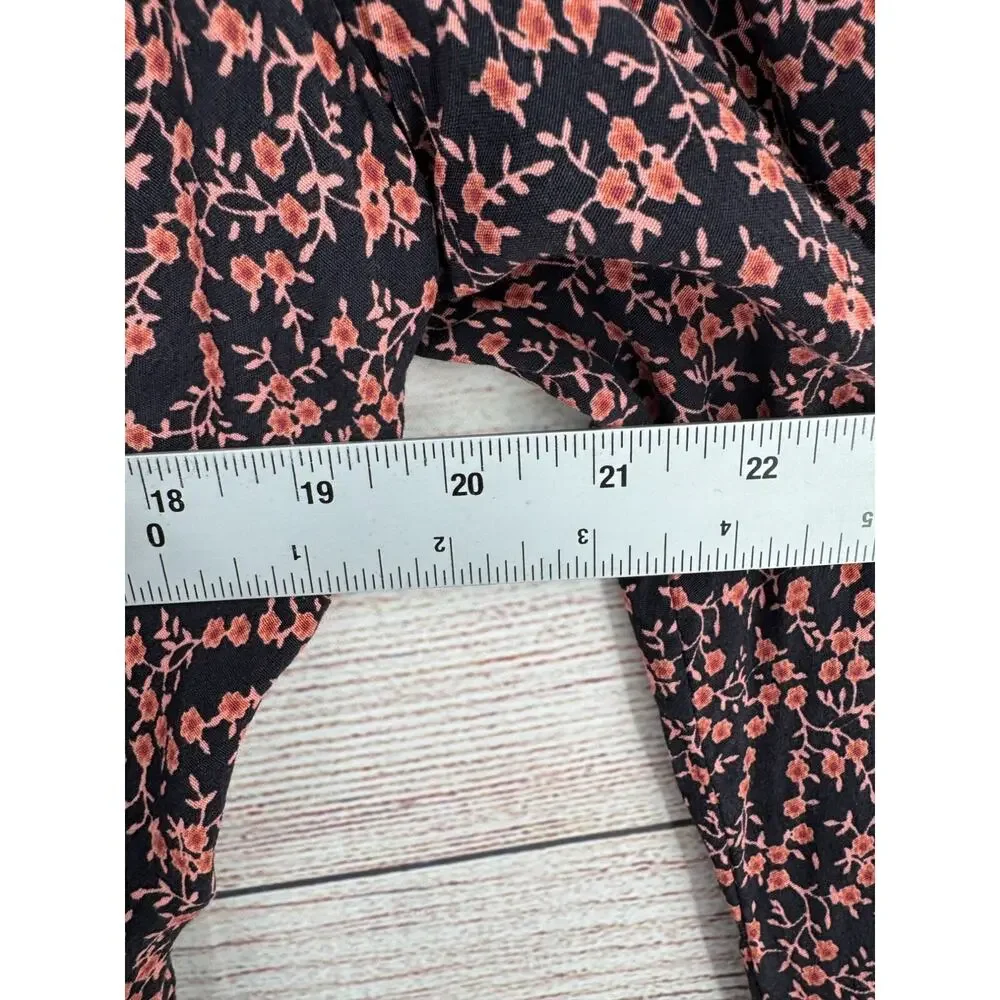 Free People V-Neck Floral Tie Front Mini‎ Dress Women's Size Medium Black/Pink